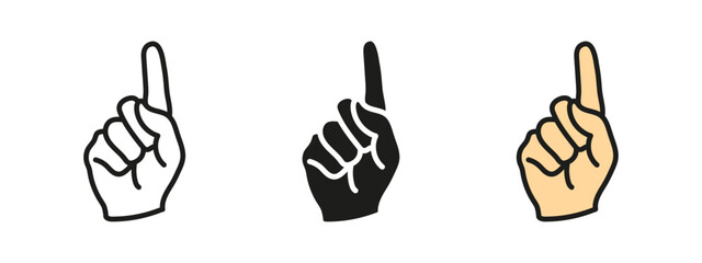 Index finger rising up hand gesture icon. Pointing and direction symbol. Notification and alert vector illustration. Indicating movement pictogram. Signal and attention concept.
