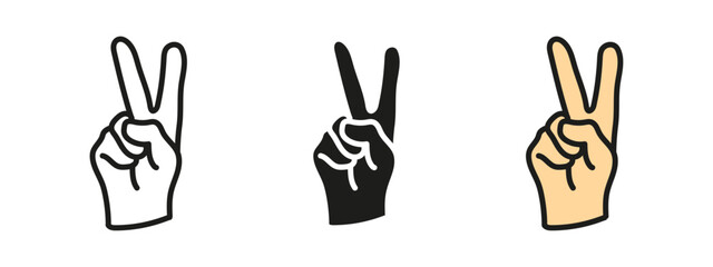 Peace hand sign icon. Victory and greeting gesture. Hope and success vector illustration. Positive message pictogram. Freedom and encouragement concept.