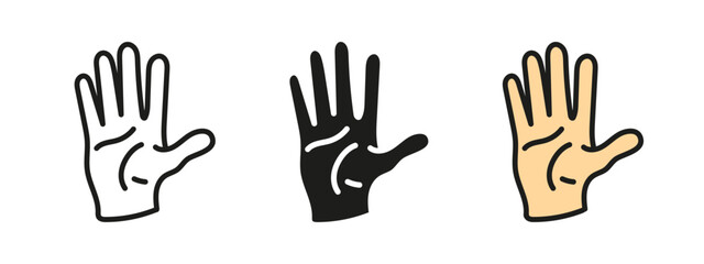 Obraz premium Human hand icon. Open gesture with five fingers. Stop and greeting palm sign vector illustration. Touch and anatomy pictogram. Human body detail concept.