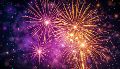 Naklejka premium Fireworks Display Lighting Up the Night Sky with Brilliant Bursts of Colorful Light and Sparkles, Creating a Festive and Celebratory Atmosphere