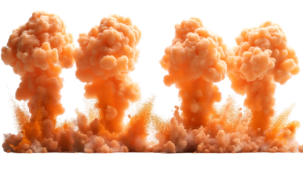 Orange Ink Explosions Abstract Digital Art, Colorful Fluid Burst for Design, isolated on transparent background.