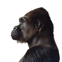 Gorilla portrait strong expressive dignified side profile on white