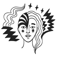 Abstract Line Art Minimalist Face Illustration