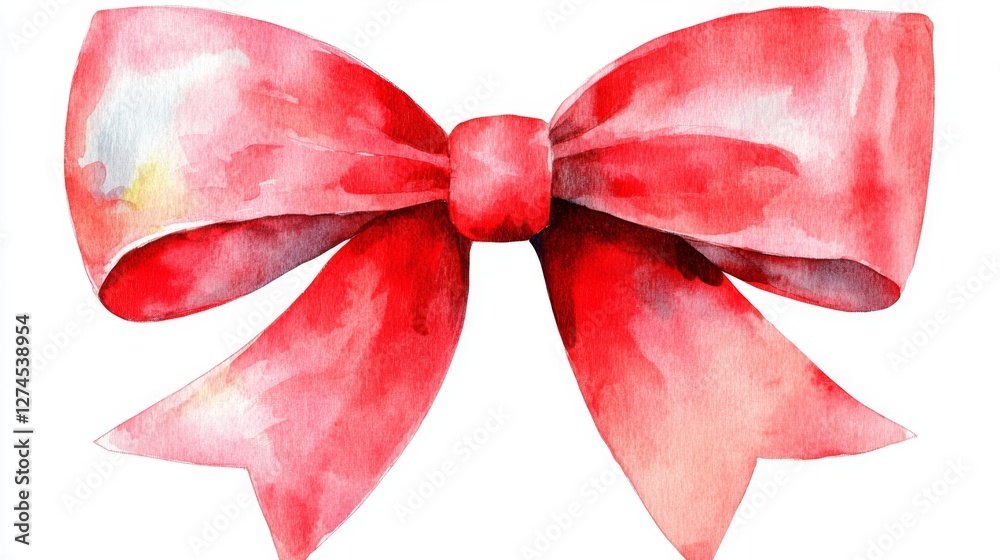 Poster A watercolor painting featuring a red ribbon and bow, set against a clear background