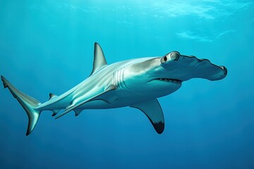 Fototapeta premium A hammerhead shark glides effortlessly through deep blue waters of a tropical ocean