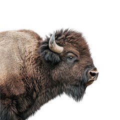 Fototapeta premium Isolated adult bison bull in studio portrait with fur texture on Transparent background