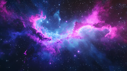 Bioluminescent particles illuminate cosmic nebula space digital art galactic environment wide-angle view ethereal concept. Galactic Optical Illusions. Illustration