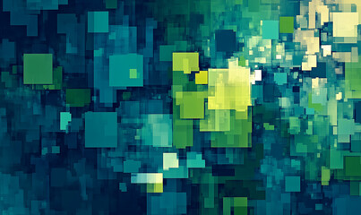 Modern dynamic digital pixelated turquoise and charcoal design, combining technology with bold color