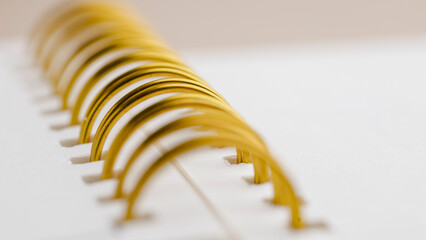 Gold wire-bound notebook showing the metallic spiral binding of the pages. A simple aesthetic...