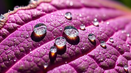 Fototapeta premium Macro Photography Dew Drops on Purple Leaf