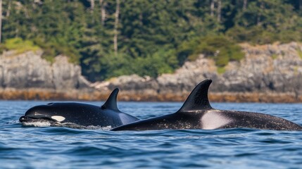 Fototapeta premium Majestic Orcas Grace the Coastal Waters