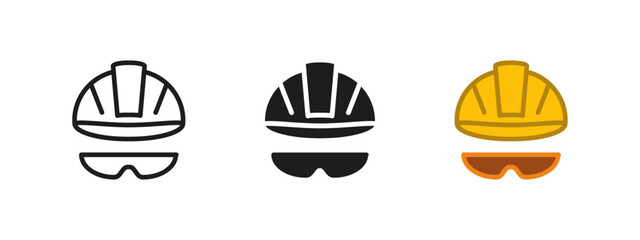 Hard hat mask icon. Protective safety helmet for construction. Industrial worker headgear vector illustration. Engineering job site equipment. Secure labor protection gear.