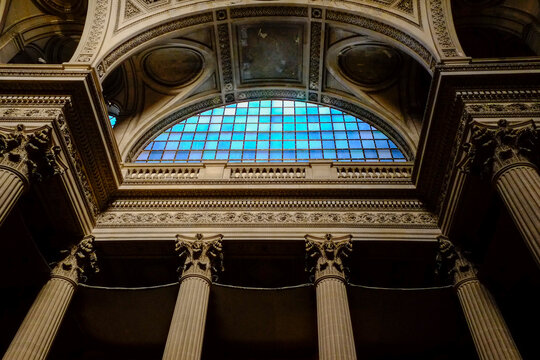 Paris, France. Europe. Interior columns and windows at he Pantheon.