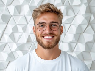 Elevate Your Brand Stunning visuals featuring a casual man with glasses against a clean, abstract backdrop Perfect for personal branding and marketing campaigns, this image is tailored for