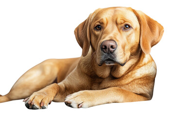 Obraz premium A relaxed golden retriever lounging comfortably on a gray sofa in a bright, cozy room isolated on transparent background