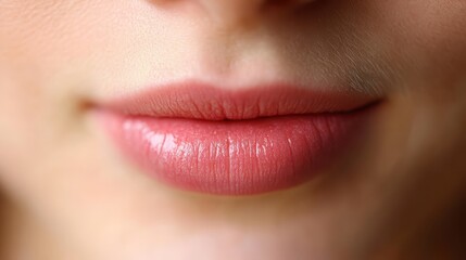 Naklejka premium Close-up of naturally pink lips with soft and smooth texture