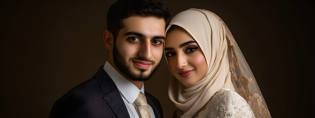 A photo of an Arab couple on their wedding day
