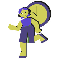 Person running, running late, big clock
