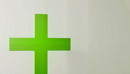 Obraz premium Bold green cross minimalist design on light backdrop, modern symbolism