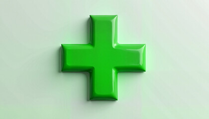 Obraz premium Glossy green cross logo on clean background, health symbolism