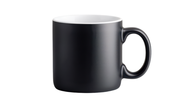 A Coffee Mug Set Angled at 45 Degrees, Revealing Both the Handle and Top Opening, Placed on a White Background or transparent background