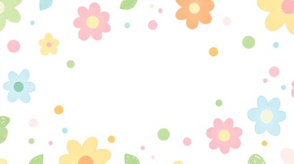 Pastel flowers and dots background, cheerful, spring theme, blank space for text