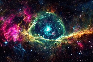 Obraz premium Stunning panorama of a space nebula captured in equirectangular projection.