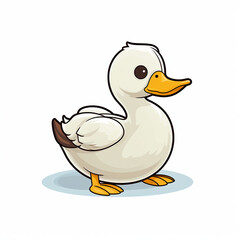 Cute Cartoon Duck Illustration: Adorable White Bird with Yellow Beak - Childrens Art and Funny Character Design