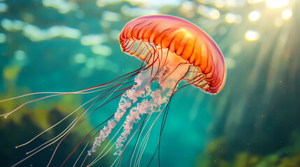 Fototapeta premium vibrant red translucent jellyfish