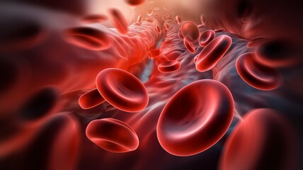 Red Blood Cells Flowing Through a Blood Vessel..