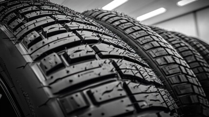 Close-up of New Car Tires: A Detailed Look at Tread and Texture
