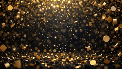 Glittering Gold Streamers and Confetti Falling Amidst a Magical Bokeh Glow