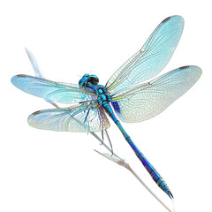 Detailed Blue Dragonfly Perched on Clear Branch with Soft Lighting