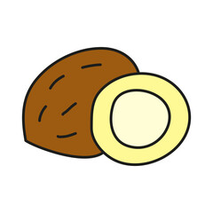 Doodle colored coconut isolated on white background.