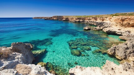 Coastal cove turquoise water rocky shore sunny day travel