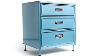 Chic steel blue storage cabinet with three drawers, isolated on white background, ultra HD, high resolution