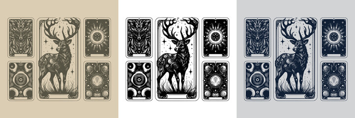 vintage deer vector playing card tattoo design