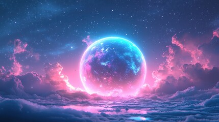 Celestial Orb Rising Over Pink Cloudscape