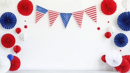 Obraz premium Patriotic Fourth of July Decorations: Red, White, and Blue Party Background
