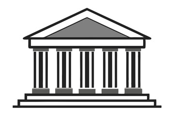 Iconic Bank Building with Greek Columns. Clean and Bold Outline