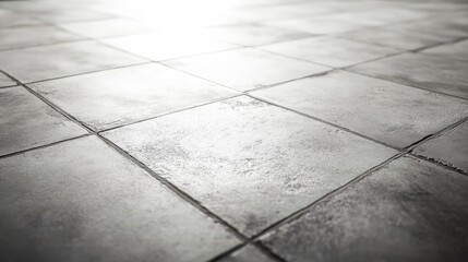 Abstract view of cement tiles on an urban concrete floor with square grid pattern