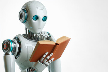 Fototapeta premium Robot reading a book. Space for text.