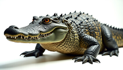 Naklejka premium Close-Up Portrait of Crocodile on Pure White Studio Background - Generative AI