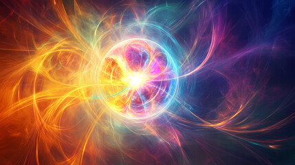 Radiant cosmic orb pulsing with intense energy swirls glowing with luminous brilliance within a vast colorful nebula expanse. Luminous Metaphysical Energy. Illustration