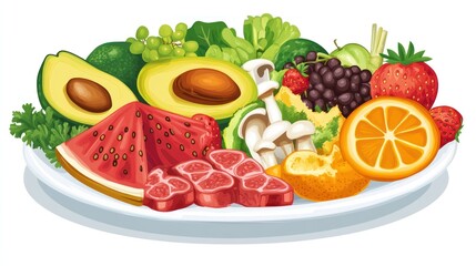 Naklejka premium Fresh fruit and vegetable platter, healthy eating