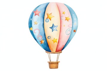 Whimsical watercolor hot air balloon fantasy landscape illustration dreamy sky playful viewpoint, isolated on white background