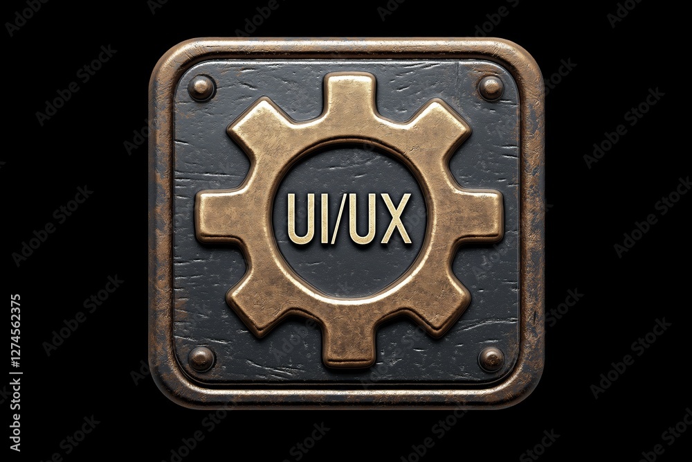 Poster vintage-style ui/ux design gear icon, symbolizing software development, user interface, and digital 
