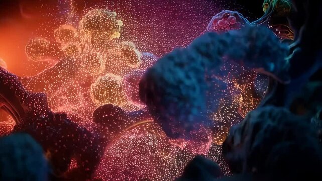 Molecules of Candida auris fungal infect. Exploration of Vibrant Microscopic Life in a Surreal, Neon World Teeming With Colorful Fungal Organisms