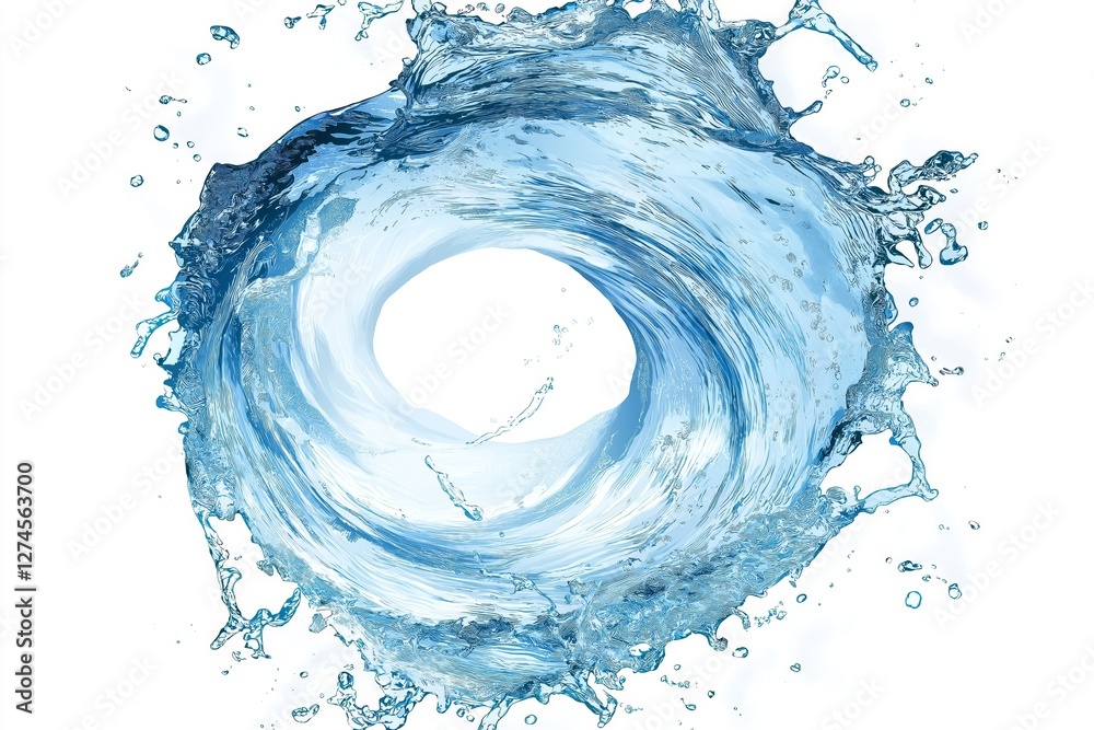 Aufkleber dynamic water vortex splashing in circular motion on a white background, symbolizing energy, movemen
