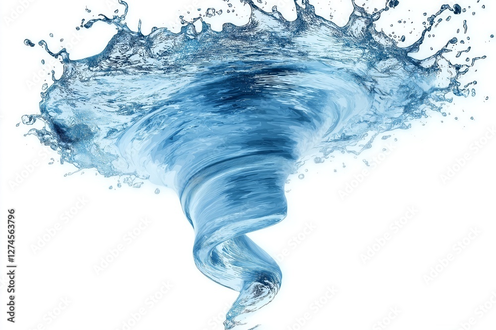 Poster dynamic swirling water vortex in motion, symbolizing energy, nature, and fluid movement with an arti